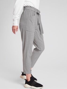 Athleta Skyline Plaid Paperbag Pant Light Grey Lightweight Size 8